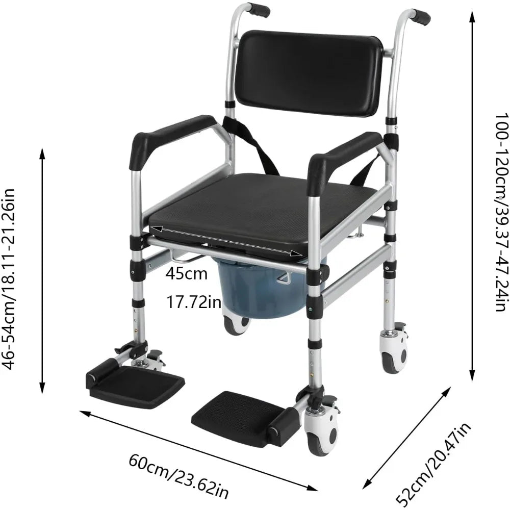 Padded Wheeled Commode Chair